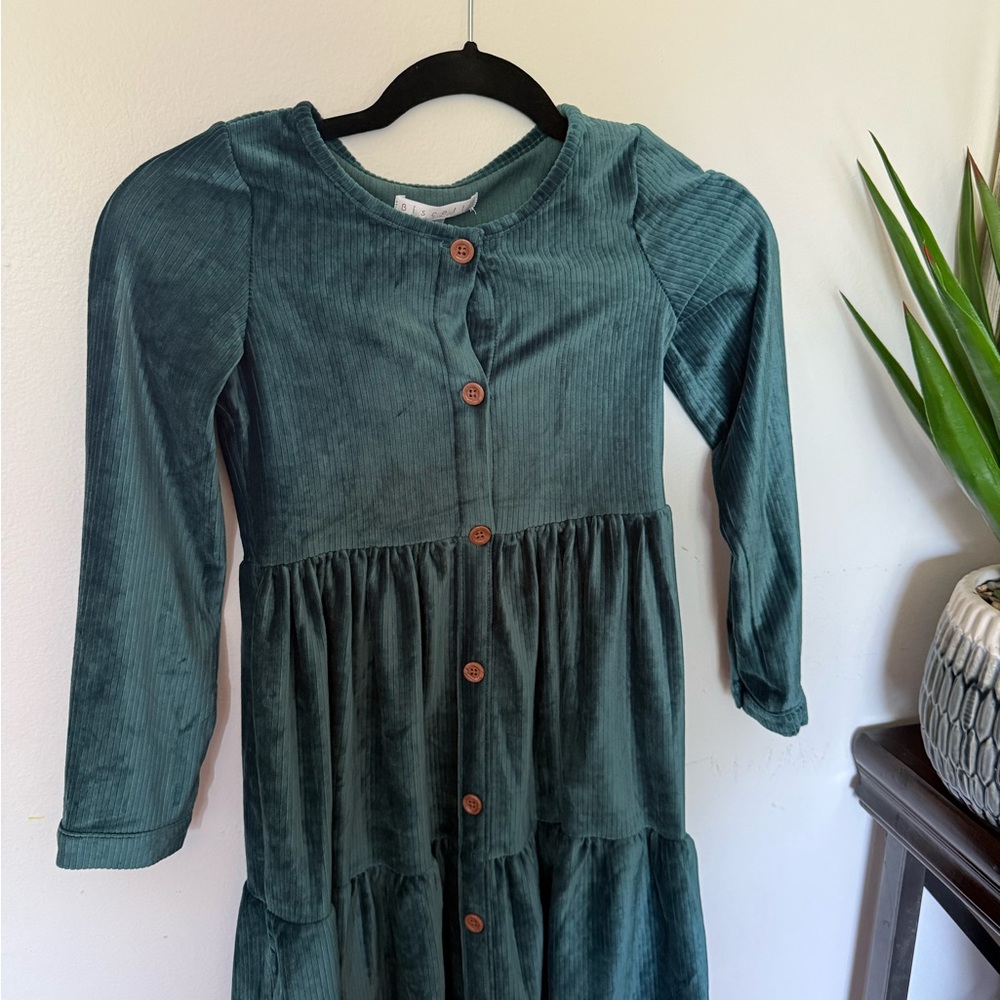 KIDS Biscotti Green Tiered Buttoned Sundress
